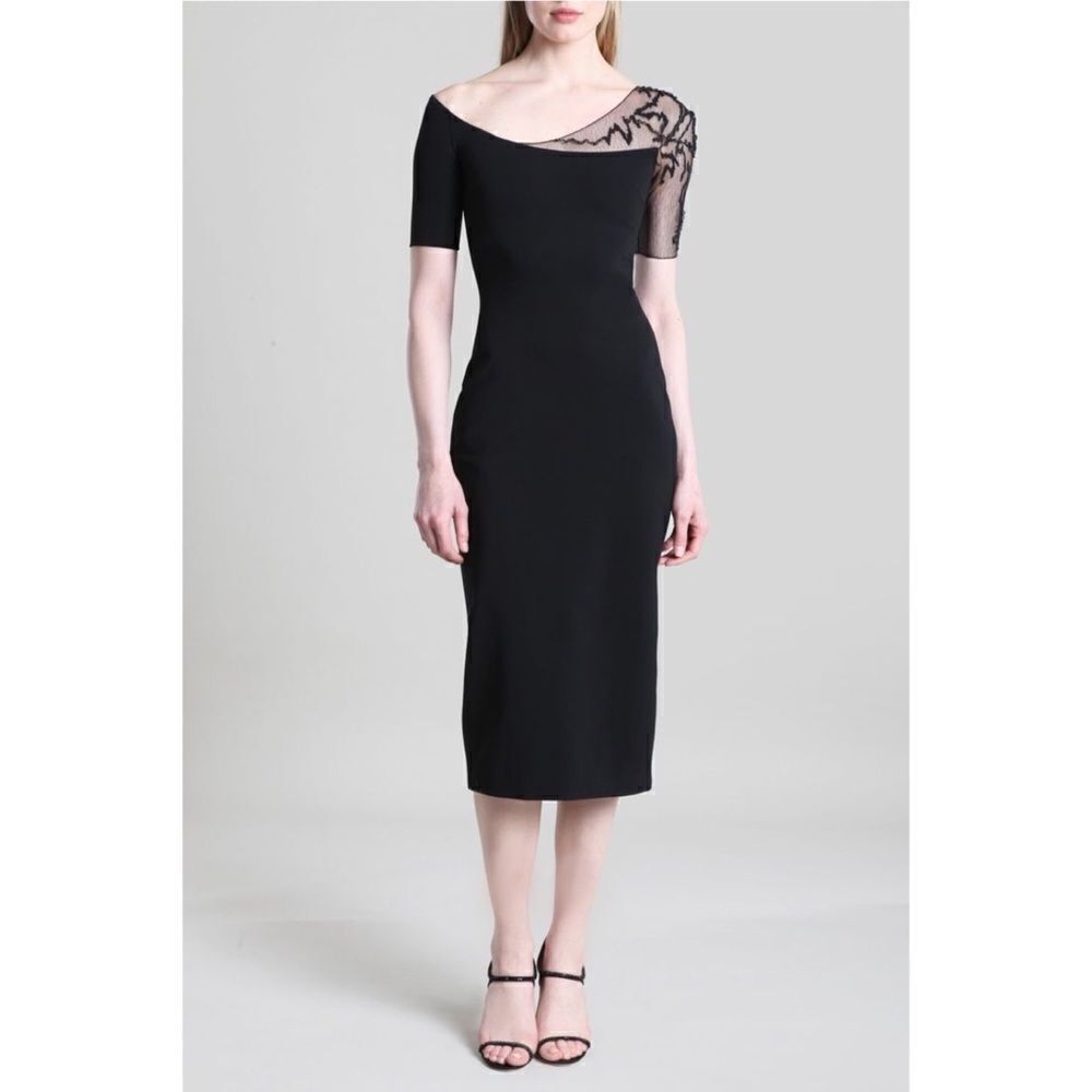 CUSHNIE ET OCHS Black Beaded Sleeve Midi Dress size US4